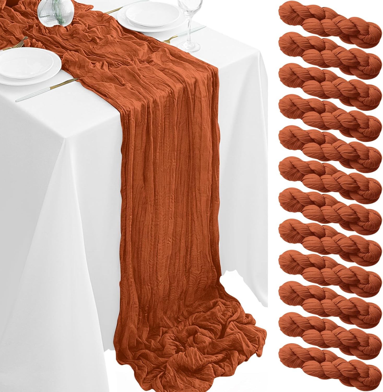 12Pack Terracotta Table Runner 35x120in for Rustic Boho Decor