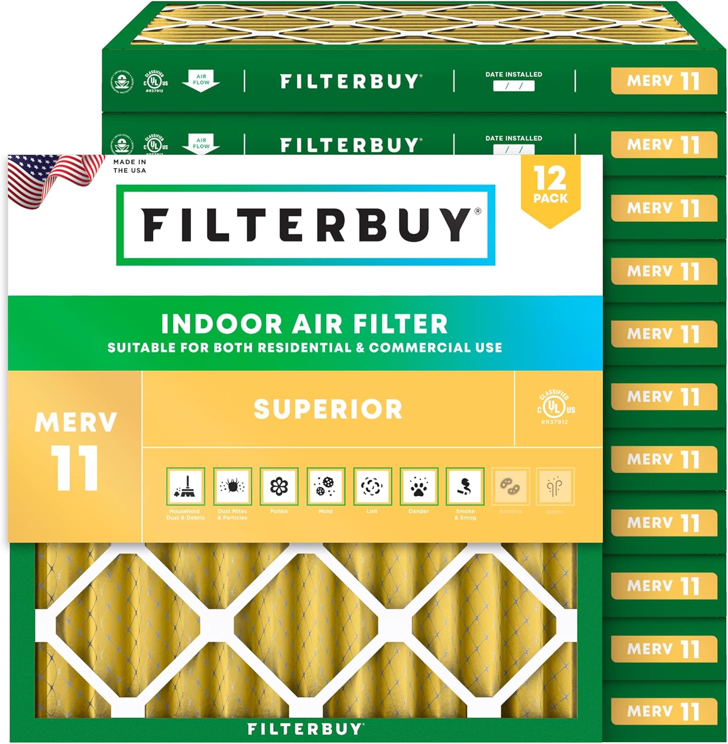 14x14x2 Air Filter MERV 11 for Pet & Allergy Defense - 12-Pack