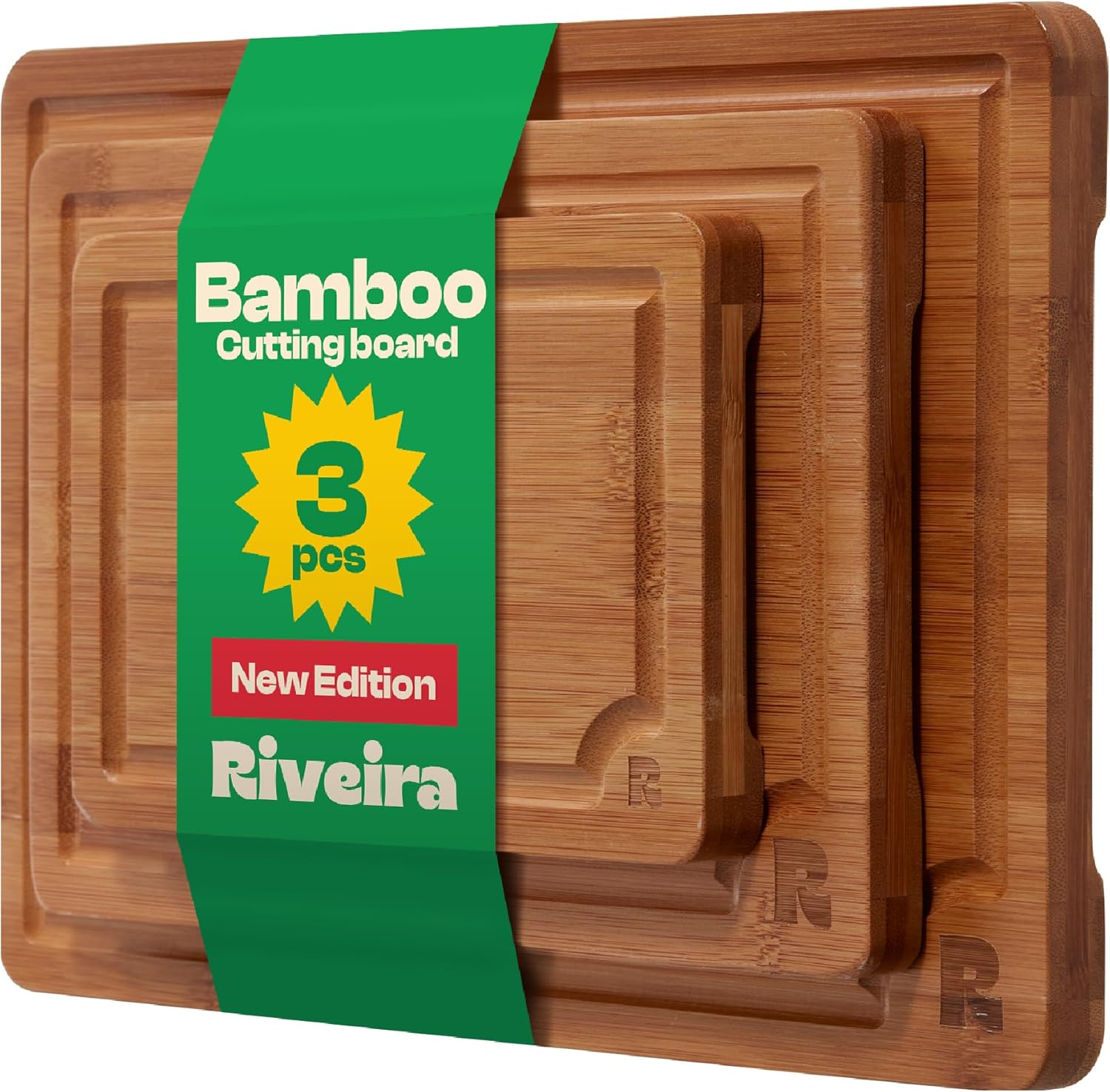 Riveira Bamboo Wood Cutting Board Set of 3 for Kitchen Use