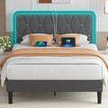 VECELO Upholstered Queen Bed Frame with LED Lights - Adjustable