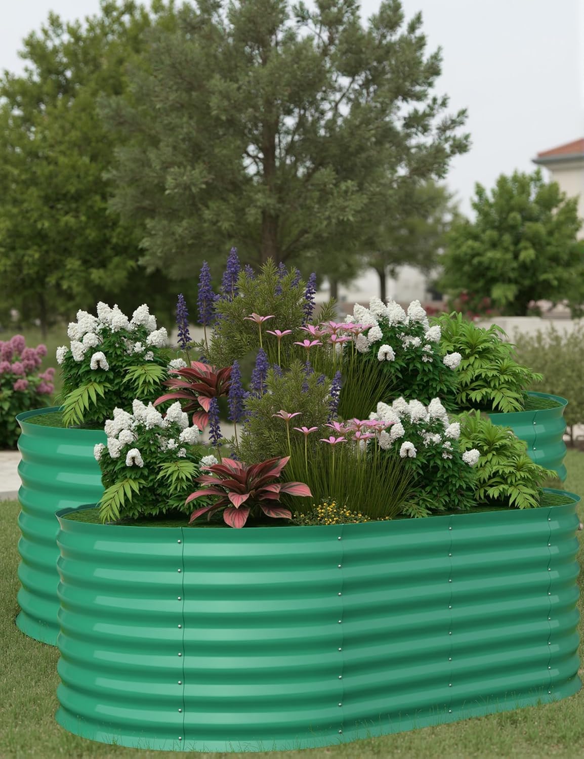 2 Pcs Raised Garden Beds Outdoor Galvanized Steel Planter Box