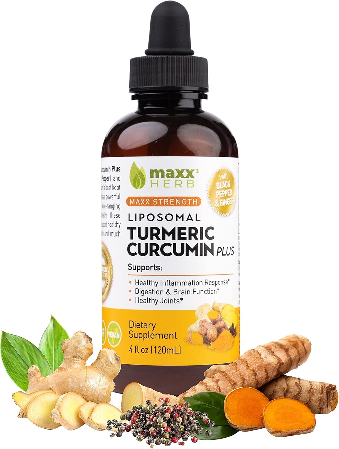 Maxx Herb Liquid Turmeric Curcumin for Joint Health & Digestion