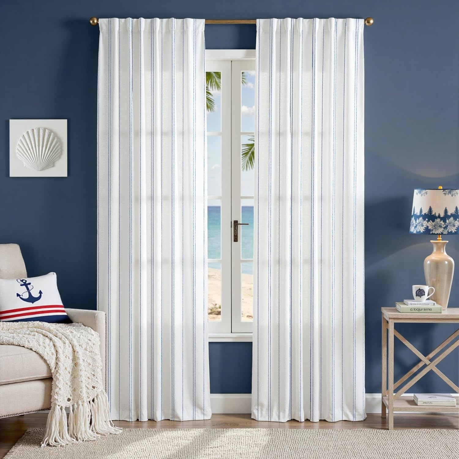 JINCHAN Blue and White Striped Curtains for Modern Farmhouse
