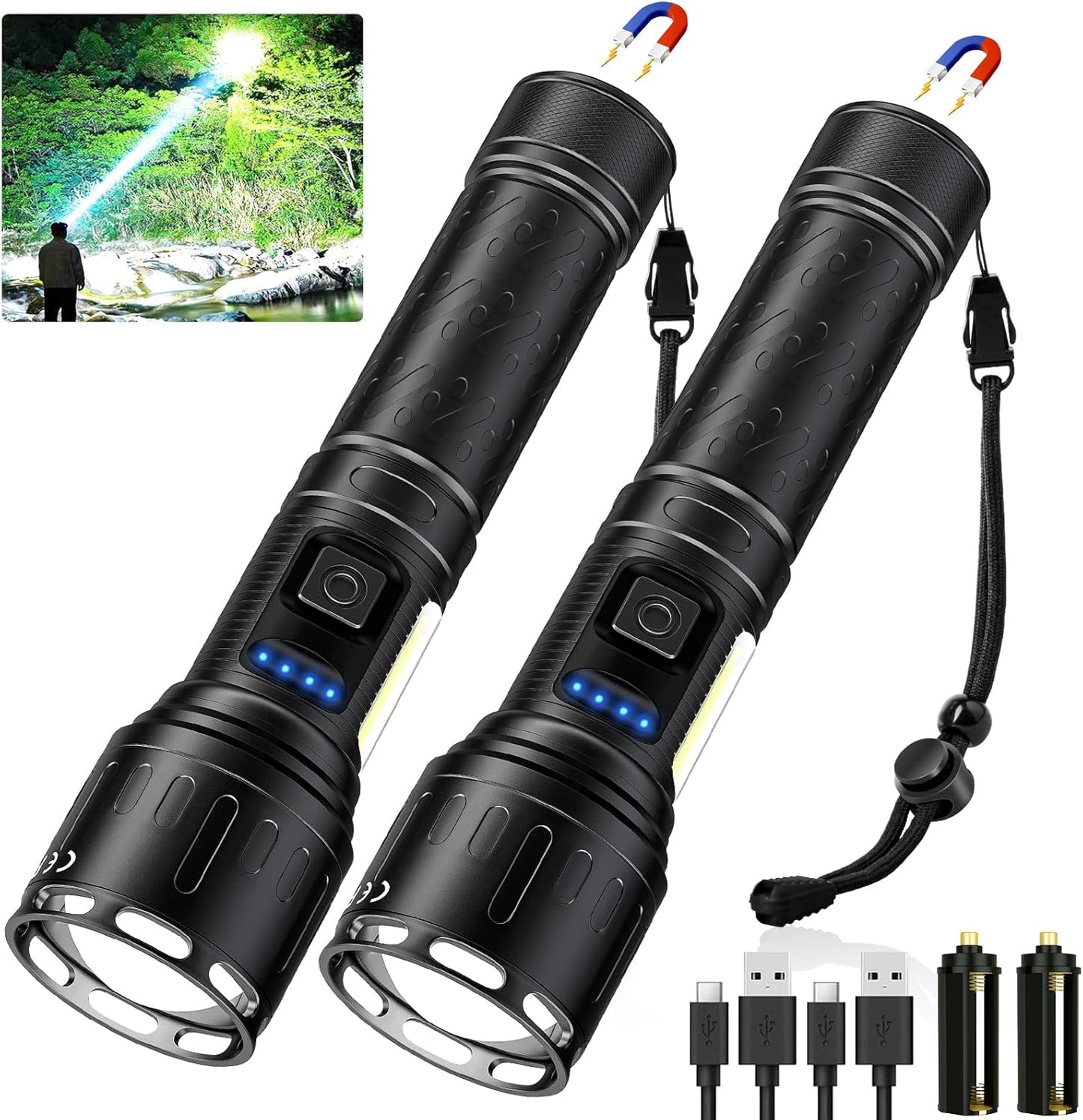 Rechargeable Magnetic Flashlights with 8 Modes for Camping