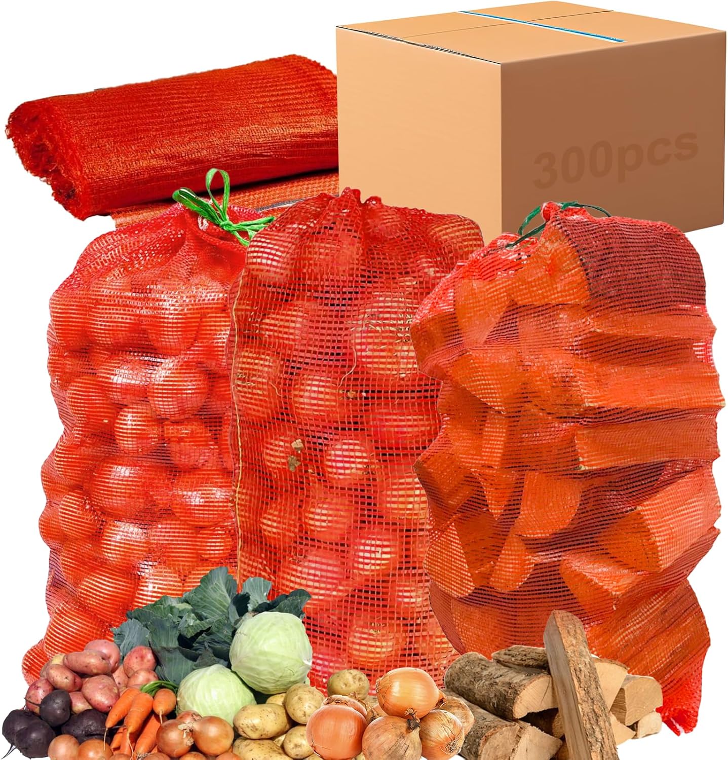 300 Pack Reusable Mesh Storage Bags for Onions and Potatoes