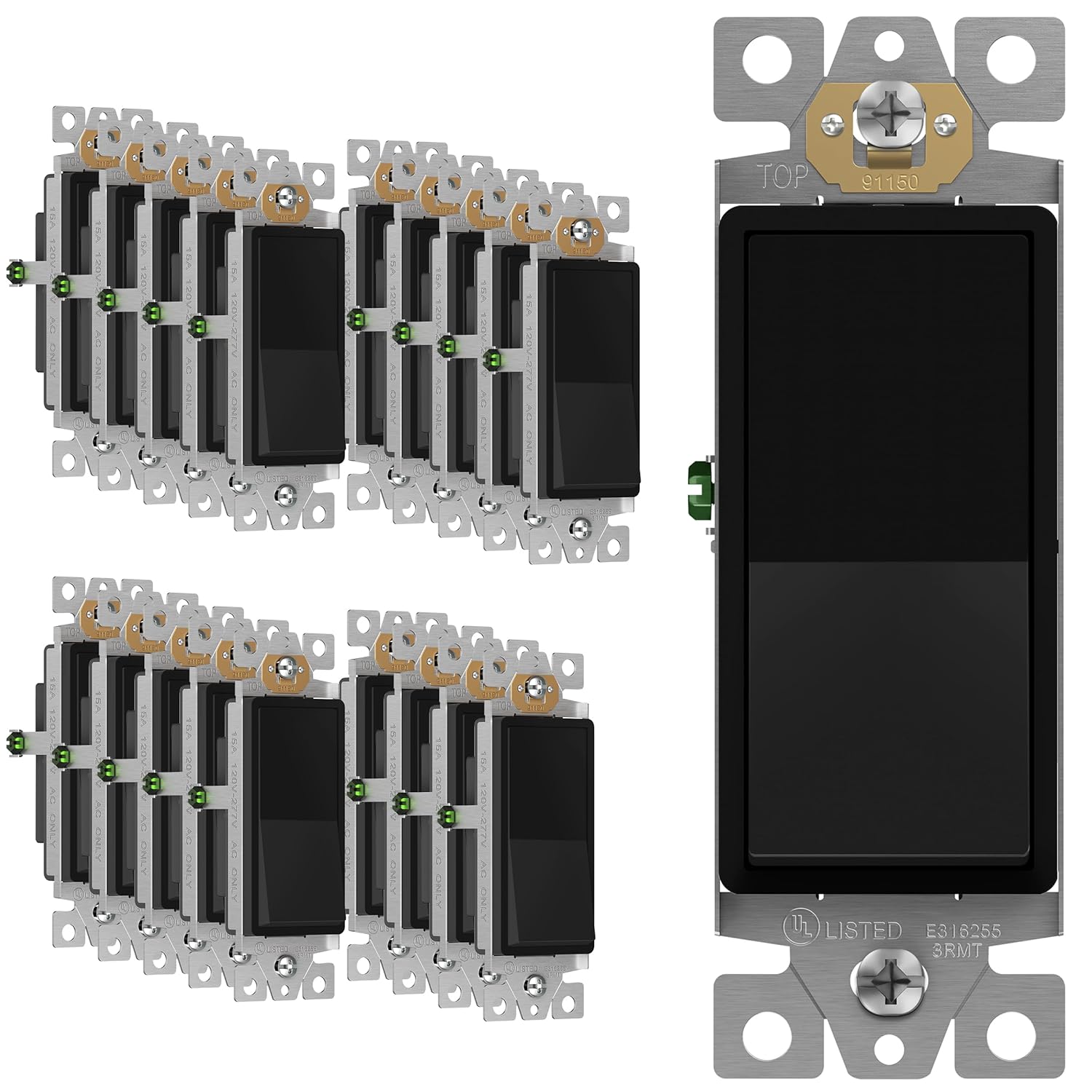 ENERLITES Decorator Paddle Rocker Light Switch 20 Pack Black