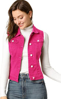 Allegra K Women's Buttoned Washed Denim Vest Jacket W Chest Flap is