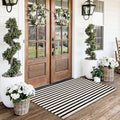 Black and White Striped Rugs 3x5 Area Rug - Washable Porch Mat