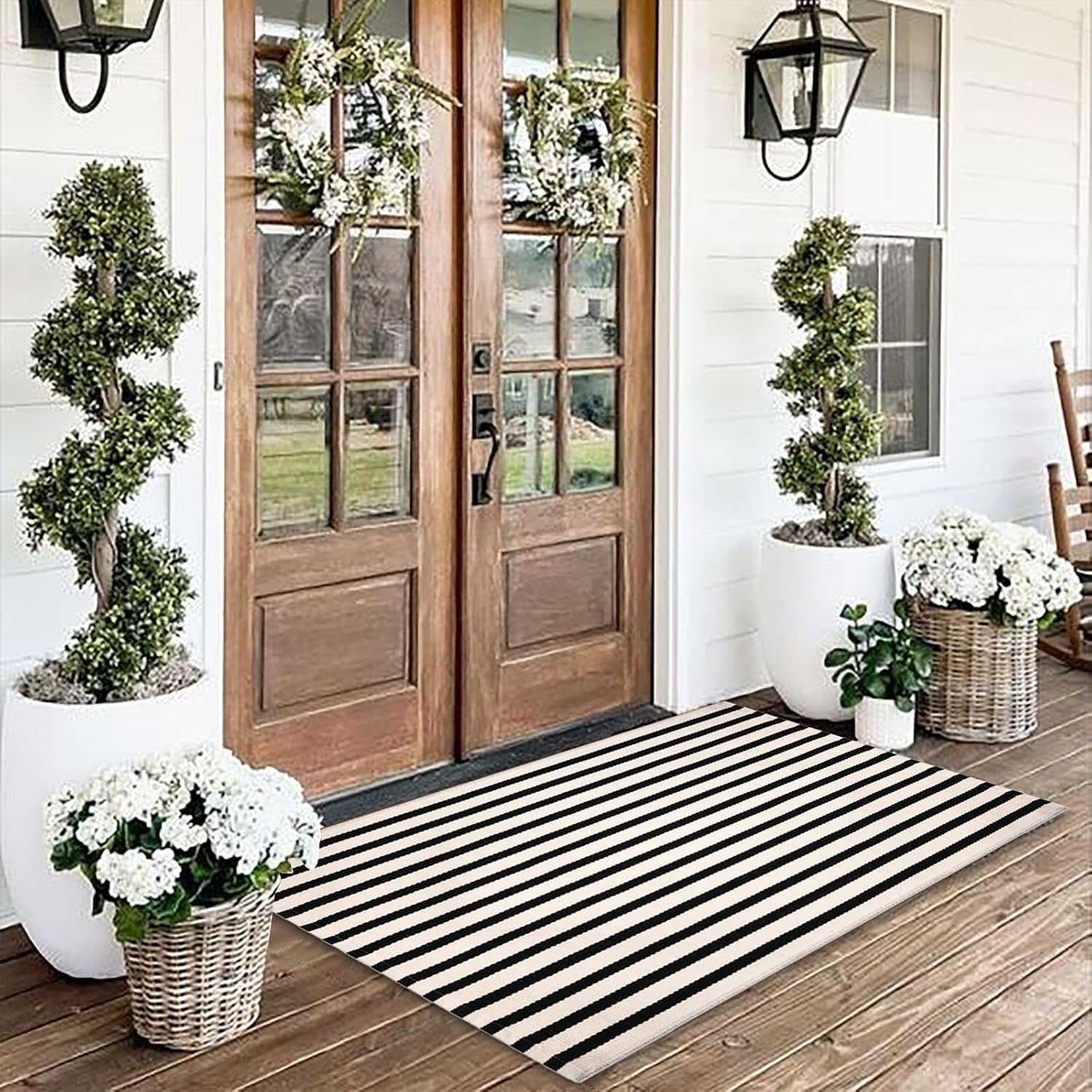 Black and White Striped Rugs for Indoor Outdoor Use, 3ftx5ft