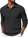 Mens Waffle Knit Polo Sweater Long Sleeve - Casual Thermal Comfort