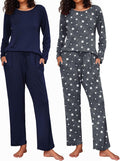 Ekouaer Womens Pajama Sets 2 Pack Long Sleeve - Soft Comfy Sleepwear