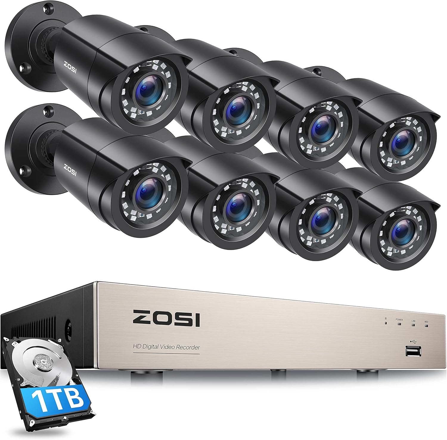 ZOSI 8CH Home Security Camera System with 1TB Hard Drive