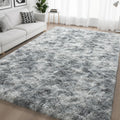 Fluffy Tie-Dyed Light Grey Area Rug 5x8 - Ultra Soft Plush Shaggy