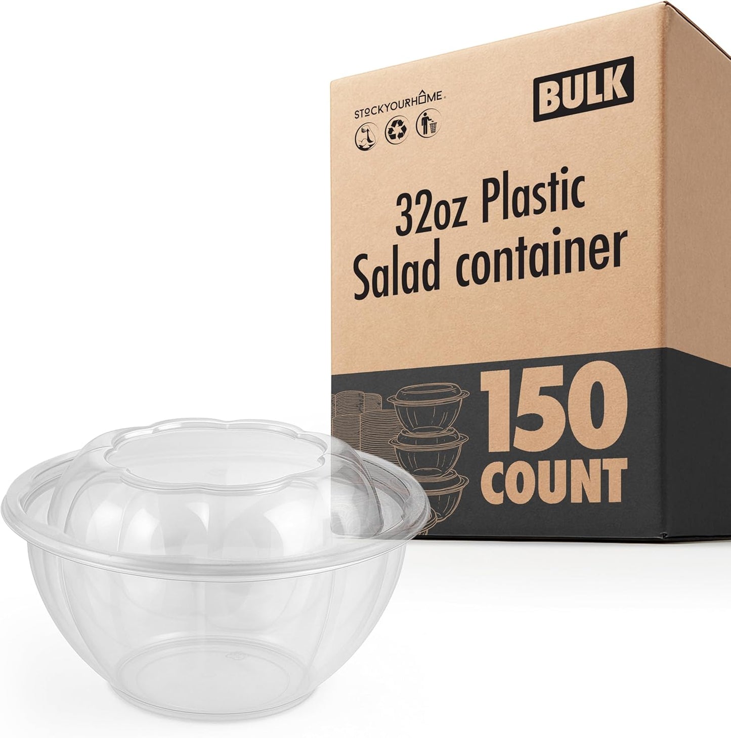 32oz Clear Plastic Salad Bowls with Lids for Easy Meal Prep