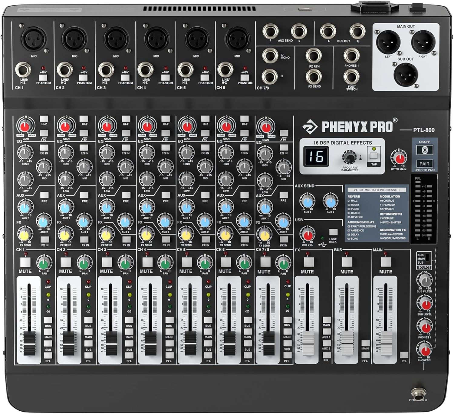 Professional 8-Channel Audio Mixer for DJs and Studios