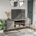 65 in TV Stand Mid Century Modern TV Console Gray - Push-to-Open