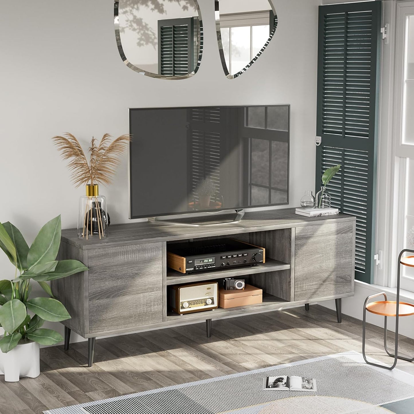 Mid Century Modern TV Stand for 65 Inch TV with Storage