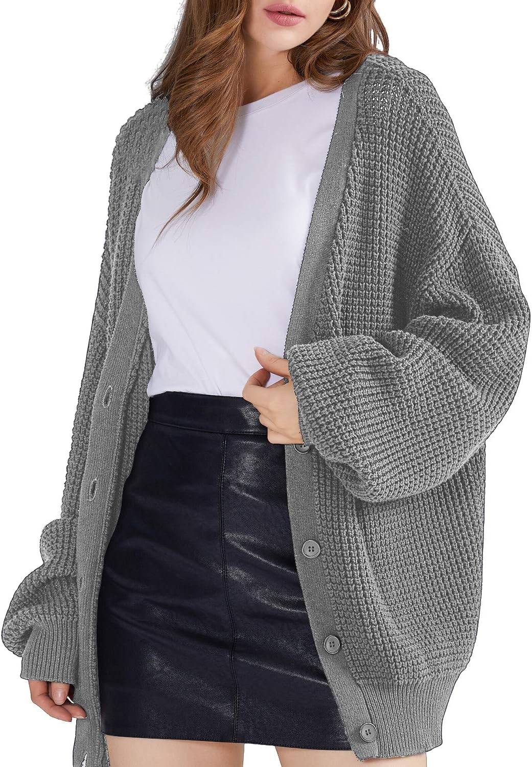 QUALFORT Cardigan Sweaters for Women - 100% Cotton Oversized Knit