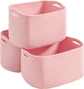 Pink Storage Baskets for Organizing Shelves - Pack of 3 Cotton Rope