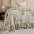 Masaca Oversized King Comforter 128x120 Wheat Ruffle Set - Soft