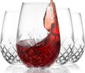 Hand Cut Stemless Wine Glass Set of 4 - Large 18 oz Crystal Tumblers