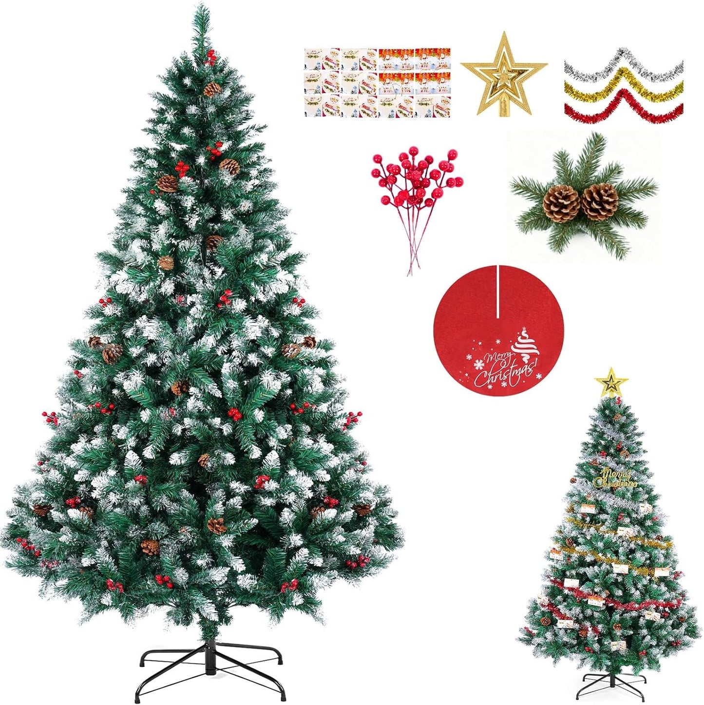 6FT Artificial Christmas Tree with 1400 Tips and Decorations