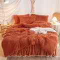 Shaggy Burnt Orange Comforter Cover Queen Set - Cozy Faux Fur Bedding