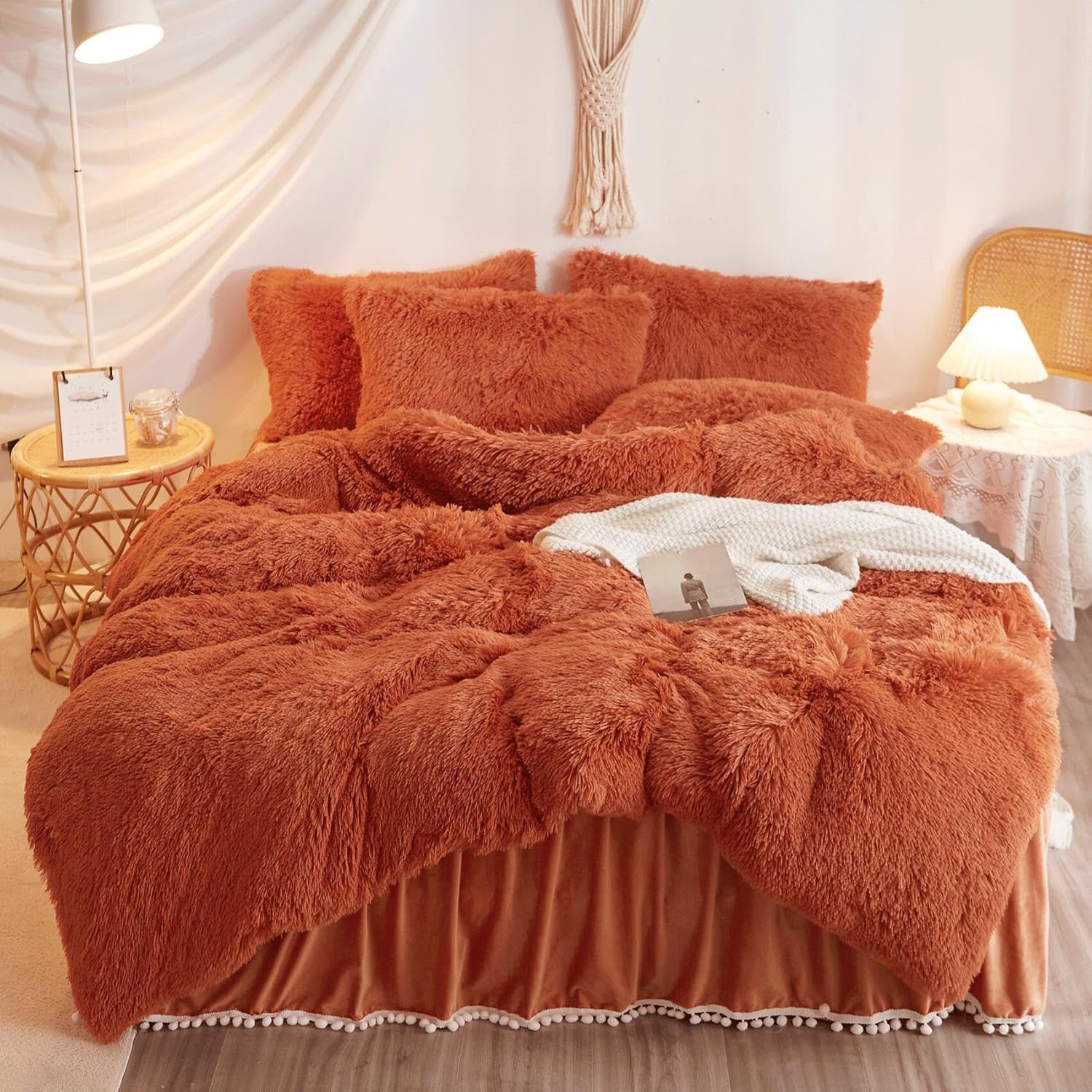 Shaggy Burnt Orange Comforter Cover Set for Cozy Bedding