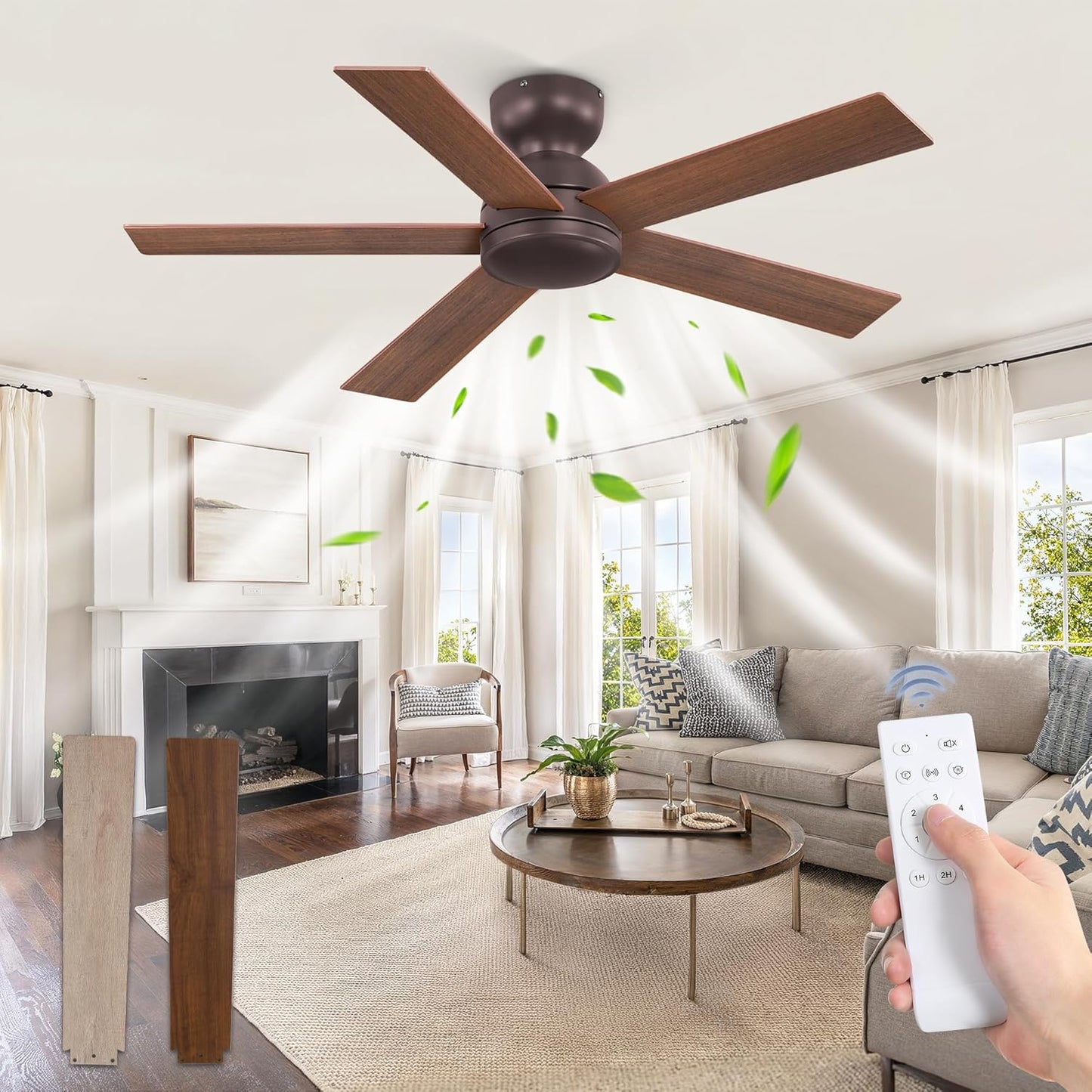 42 Inch Low Profile Ceiling Fan with Remote for Indoor Outdoor Use