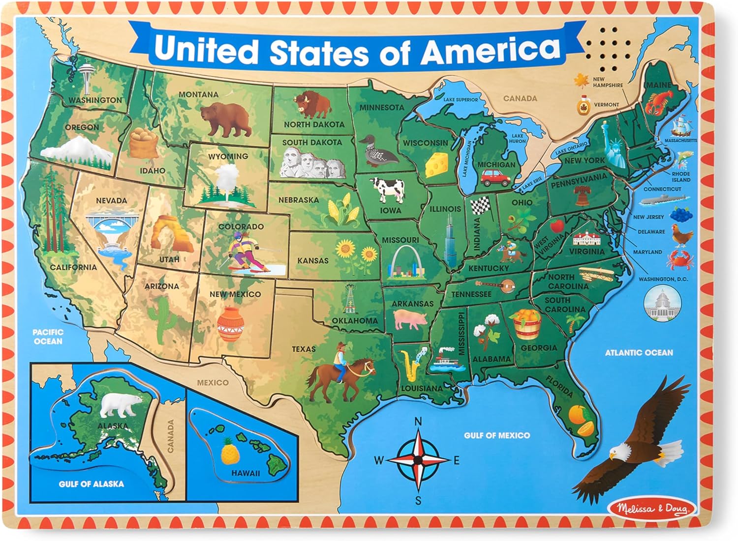 Melissa & Doug USA Map Sound Puzzle - Learn States with Fun
