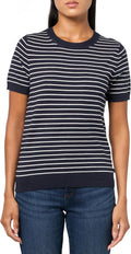Nautica Women's V Neck Stripe Short Sleeve Sweater - Casual Staple
