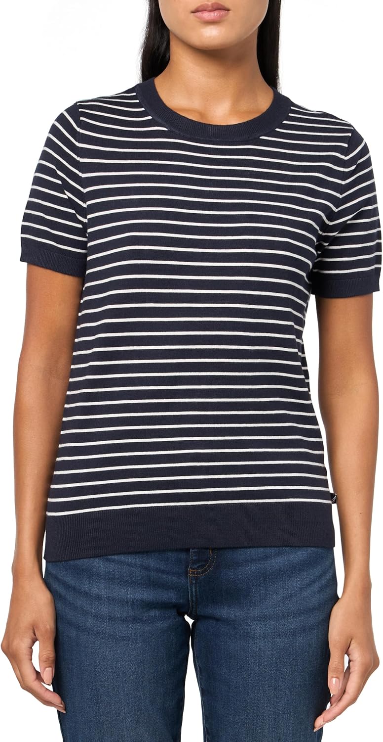 Nautica Women's Short Sleeve V Neck Sweater: Chic Striped Style
