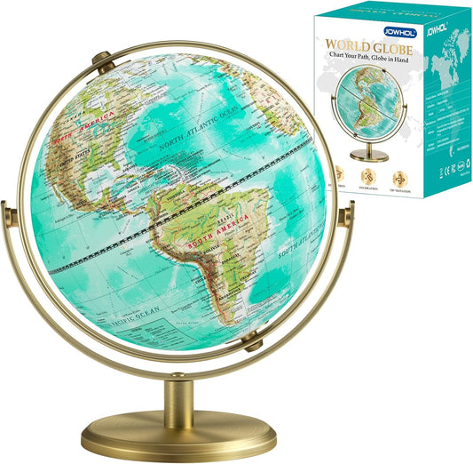 8 Inch World Globe with Gold Stand for Education and Decor