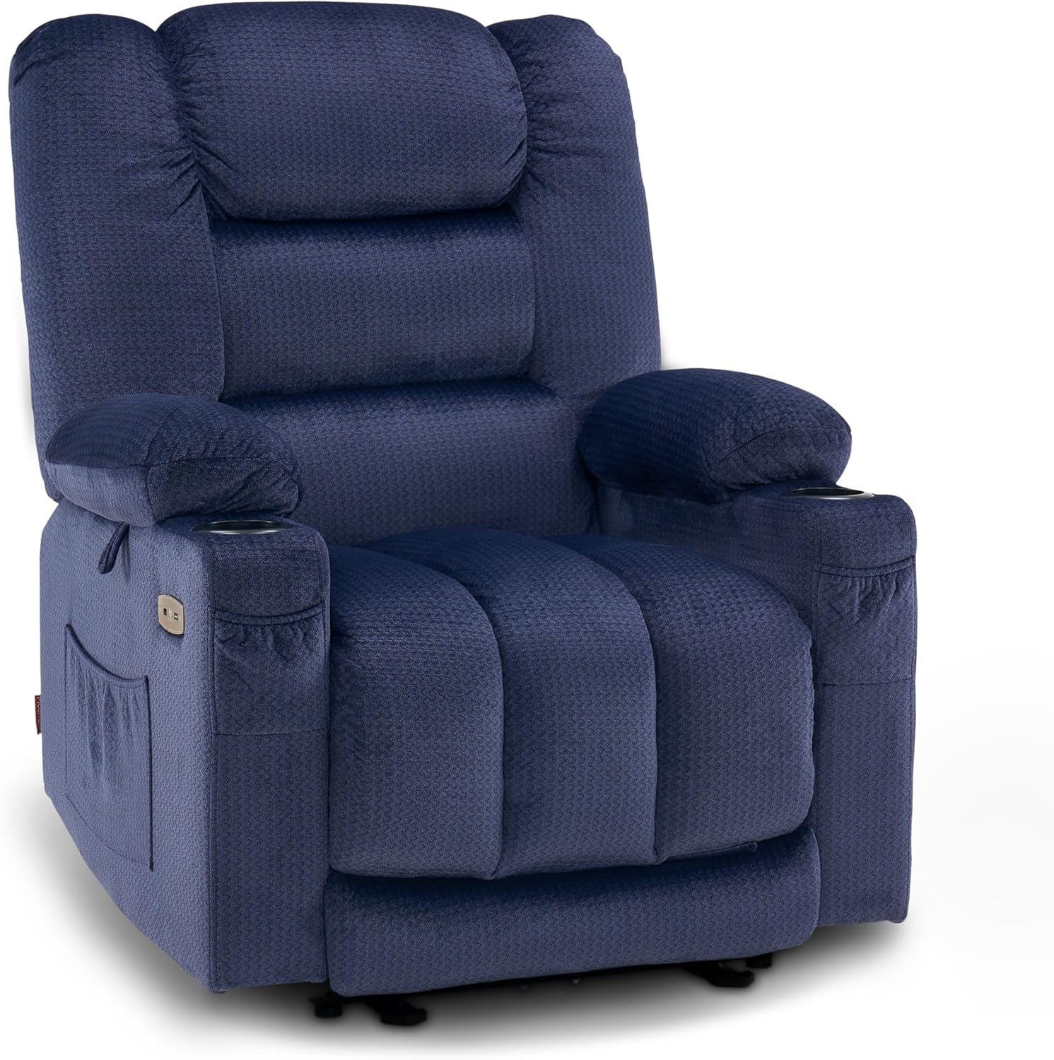 MCombo Electric Recliner Chair: Heat & Massage, USB Ports, Navy Blue