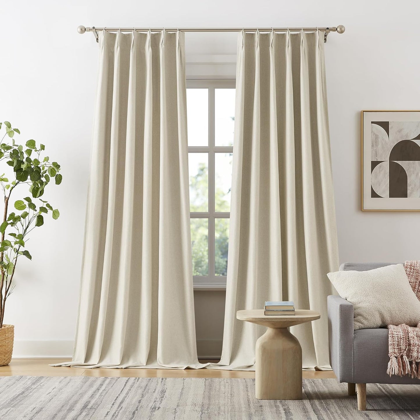 DUALIFE Natural Pinch Pleated Blackout Curtains for Elegance