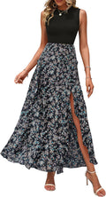 Women Casual Sleeveless Summer Midi Dress - Patchwork Boho Floral