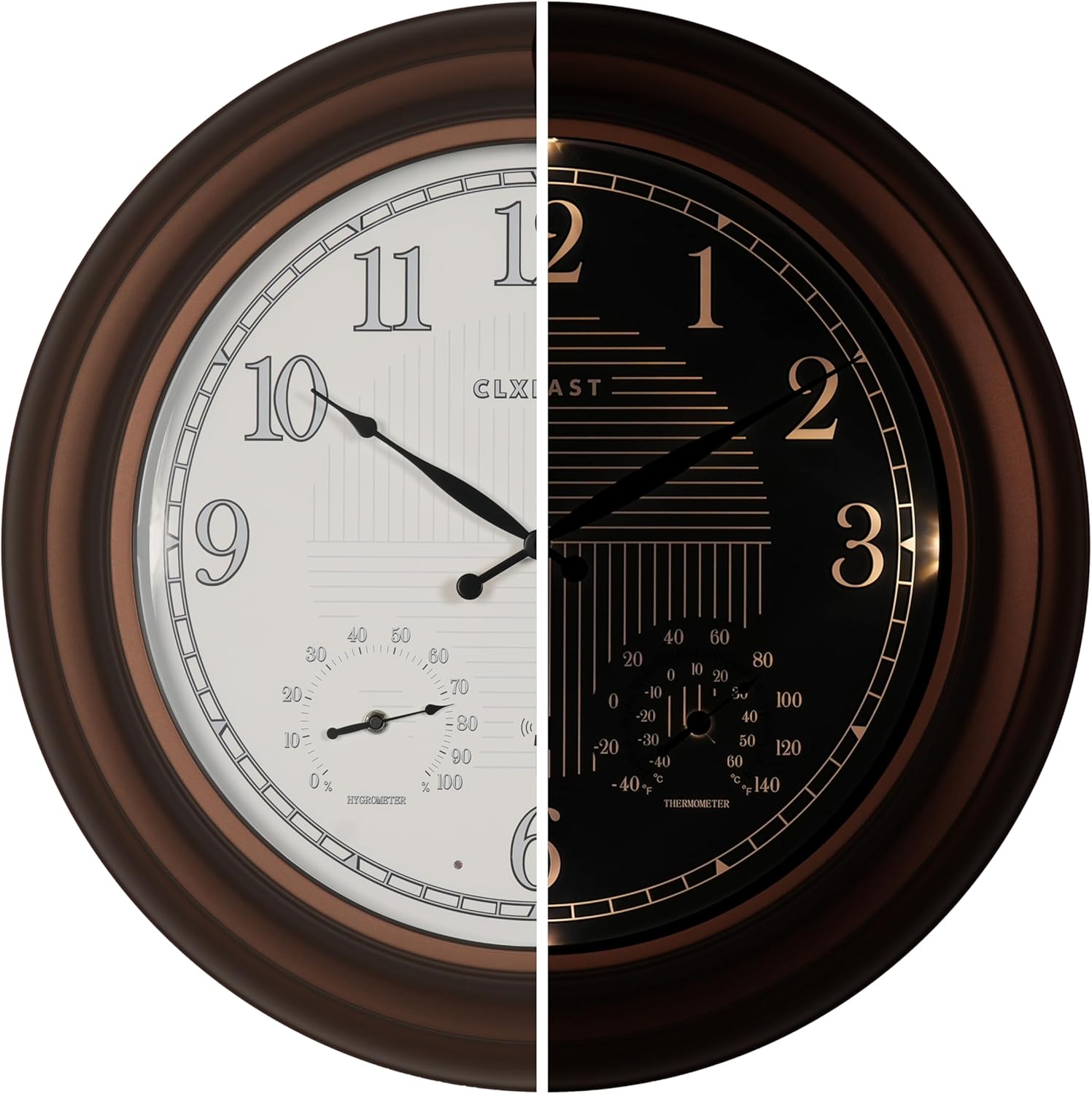 CLXEAST 24 Inch Illuminated Outdoor Atomic Analog Wall Clock