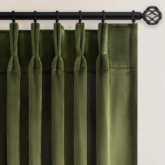 Luxurious 108 inches Long Green Velvet Room Darkening Curtains
