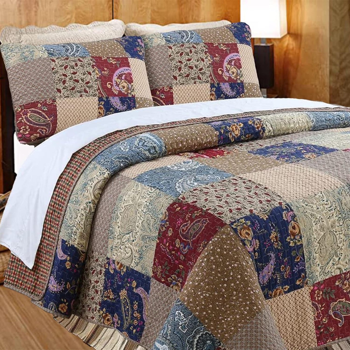 Cozy Line Home Fashions 100% Cotton Reversible Quilt Set