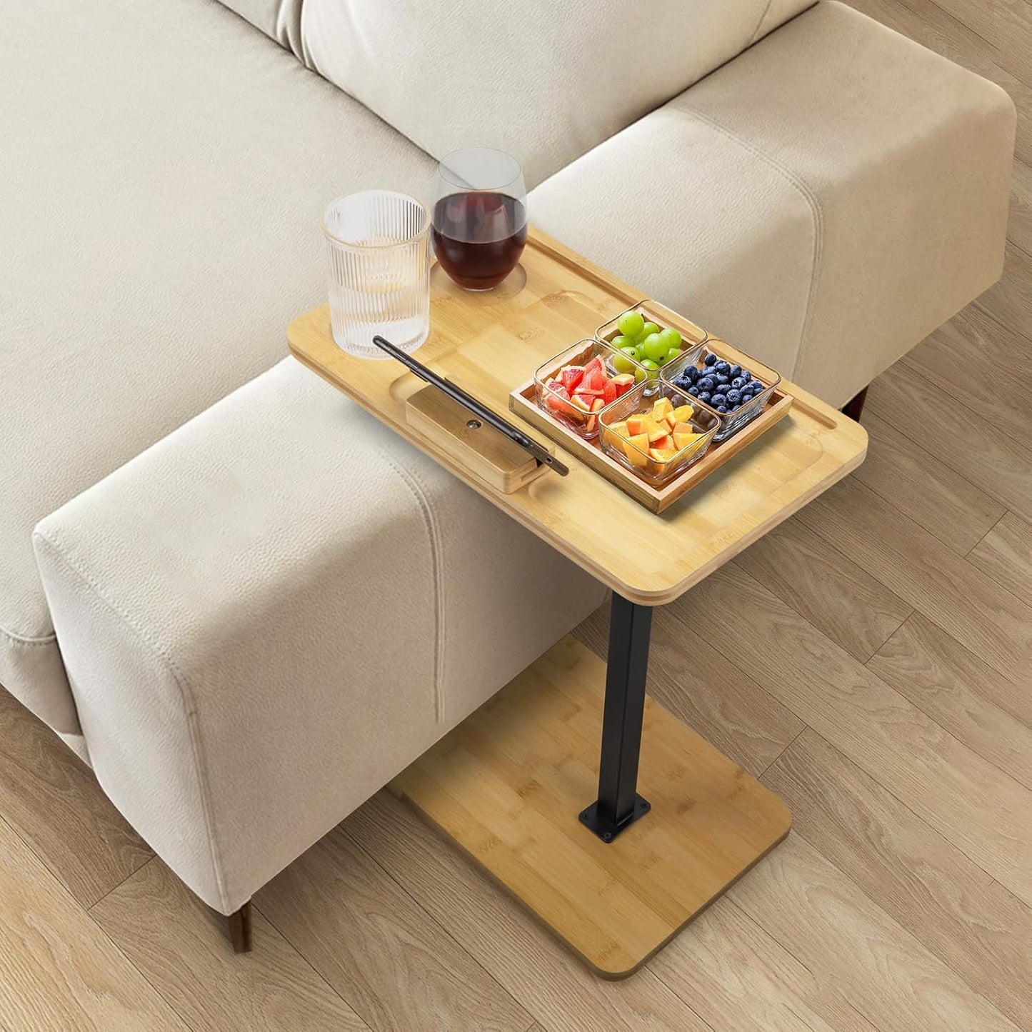 Adjustable Bamboo C Table with Phone Stand