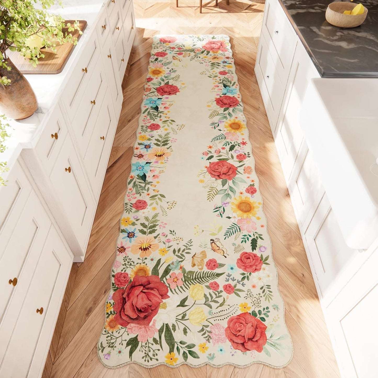 Floral Hallway Runner Rug 2ft 6in'x10ft for High Traffic Areas