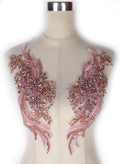 Hand-Made Beaded Rhinestone Applique Patch (Pink) - Bridal
