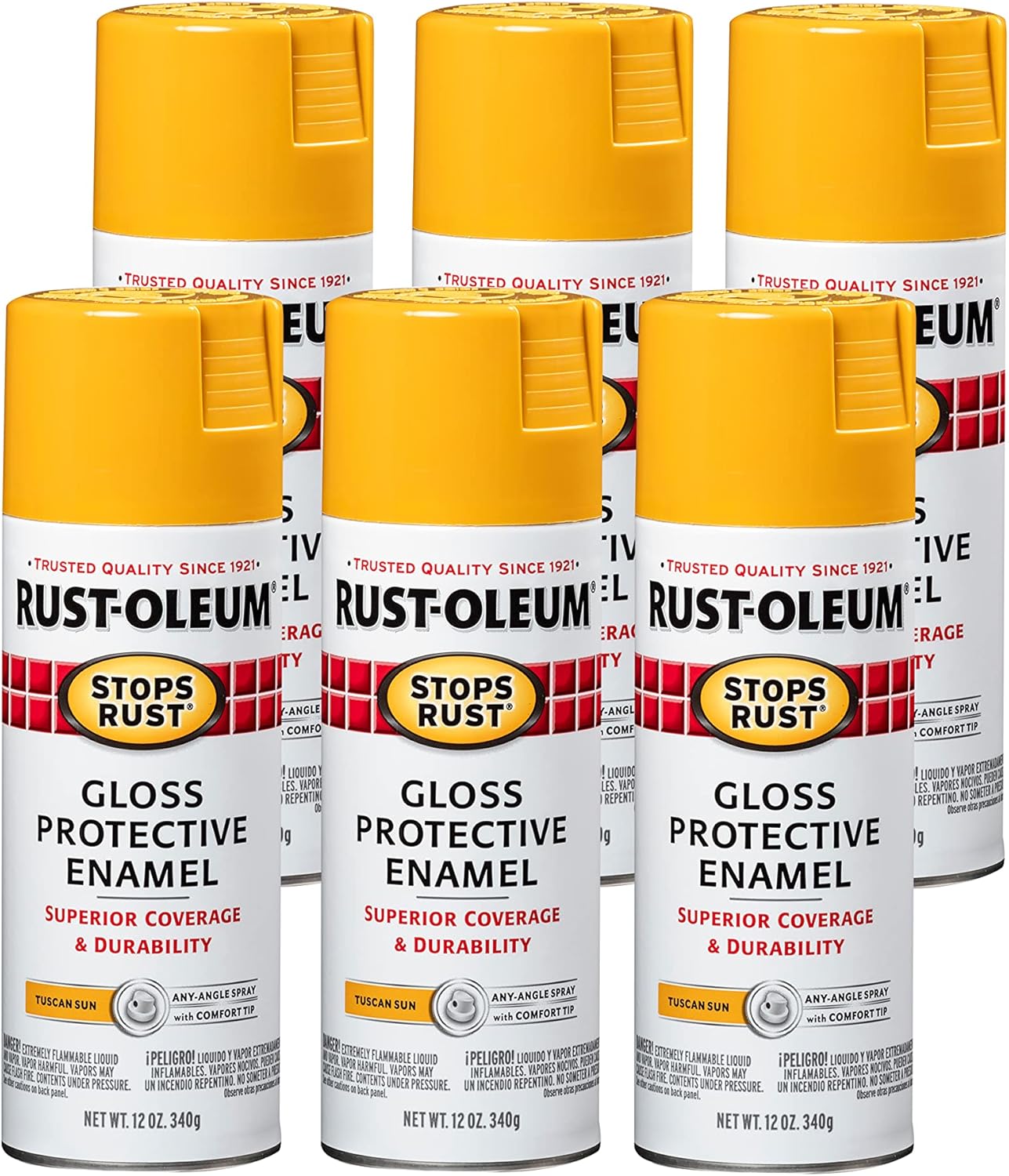 Rust-Oleum Stops Rust Spray Paint, Gloss Tuscan Sun, 6 Pack