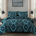 WONGS BEDDING 7 Piece Queen Comforter Set Teal Texture - All Season