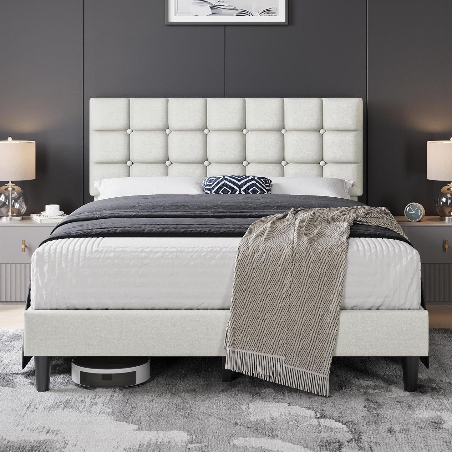 Yaheetech Upholstered Bed Frame: Modern Queen Platform Design