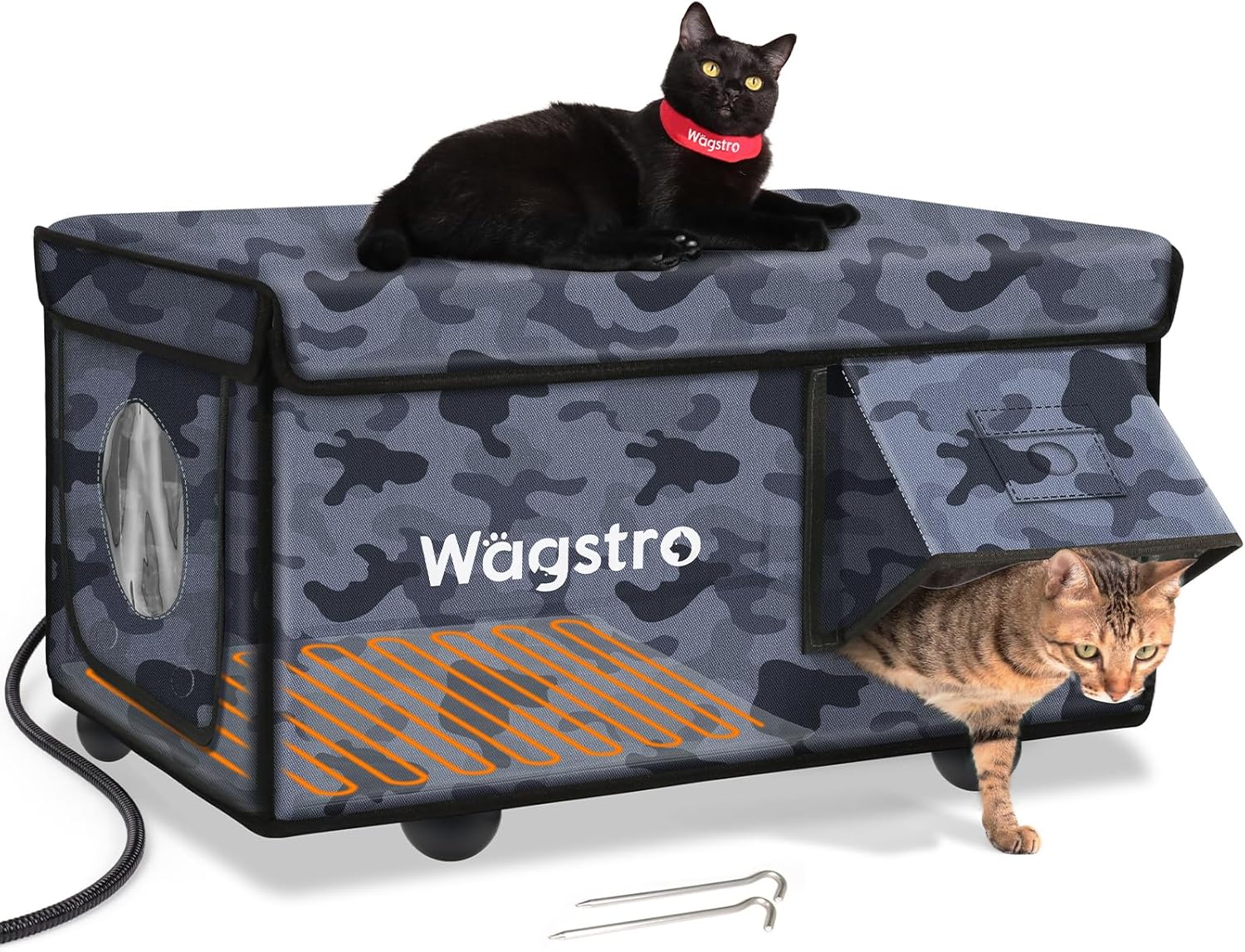 Heated Cat House for Outside with Waterproof Awning & Escape Door