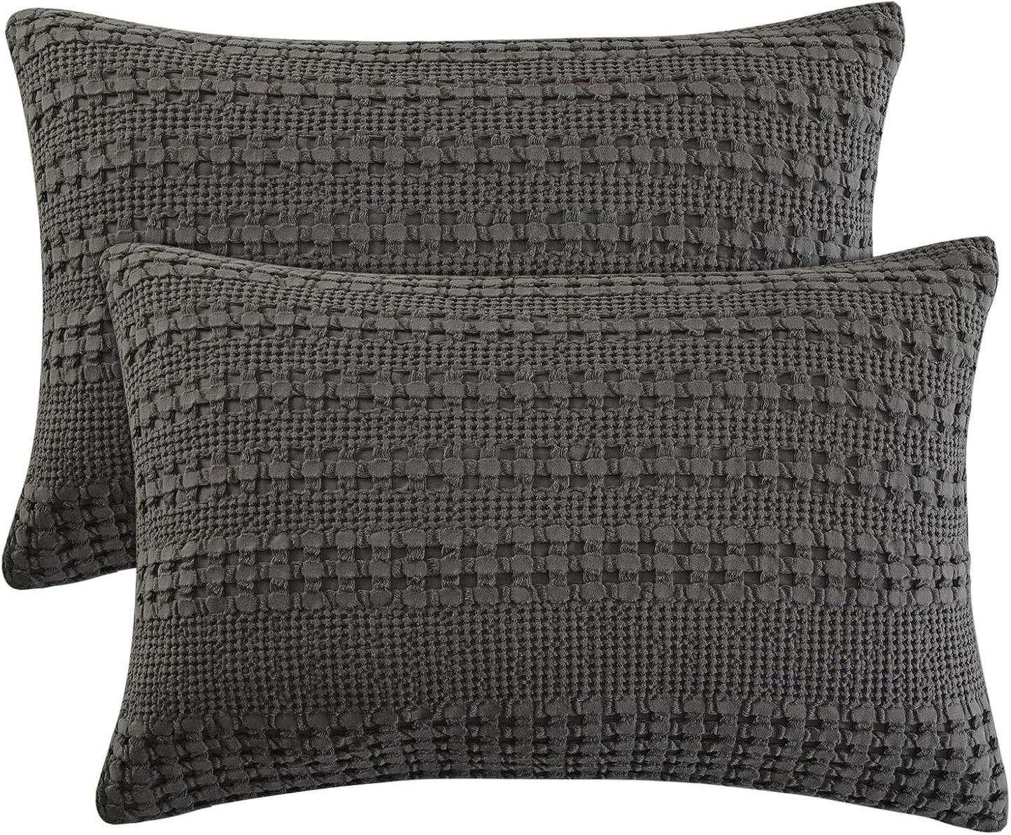 PHF 100% Cotton Waffle Pillow Shams King Size for Comfort