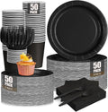 Black Paper Plates and Napkins Party Set for 50 - All-in-One
