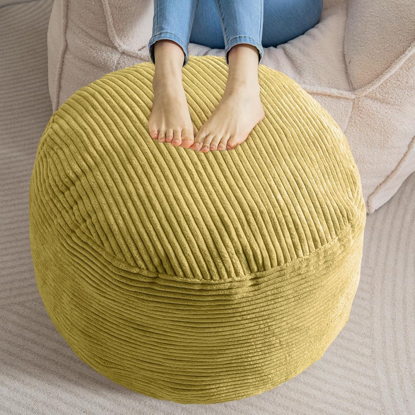 HIGOGOGO Round Stuffed Pouf Ottoman for Living Room Comfort