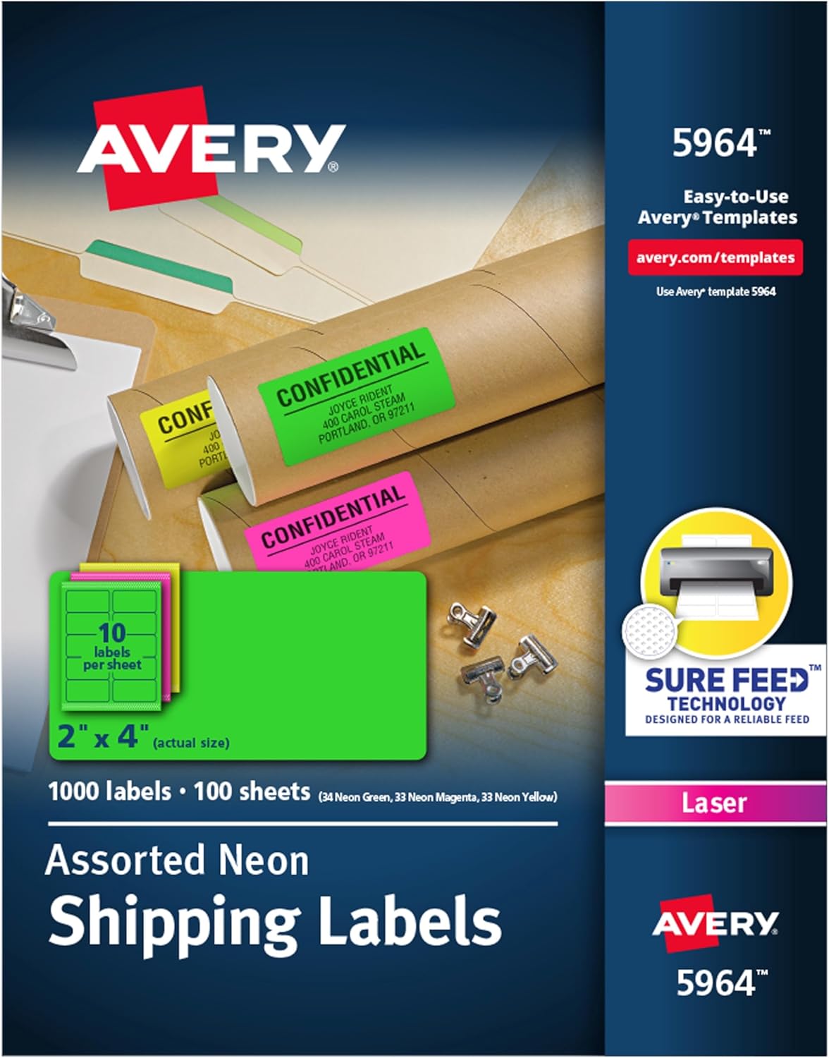 Avery Printable Shipping Labels with Sure Feed for Bright Projects